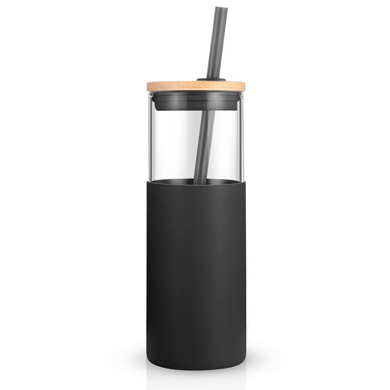 TroncoÂ® 24 oz Glass Tumbler with Lids and Straw, Reusable Iced Coffee Cup & Smoothie Cup with Bamboo Lid, Silicone Sleeve, Dishwasher Safe, BPA-Free Borosilicate Glass, 1 Pack - Image 2